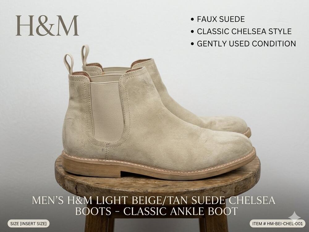 H&M Men’s Chukka Boots Light Tan Beige Suede Lace Up Ankle Desert Shoes Size 9